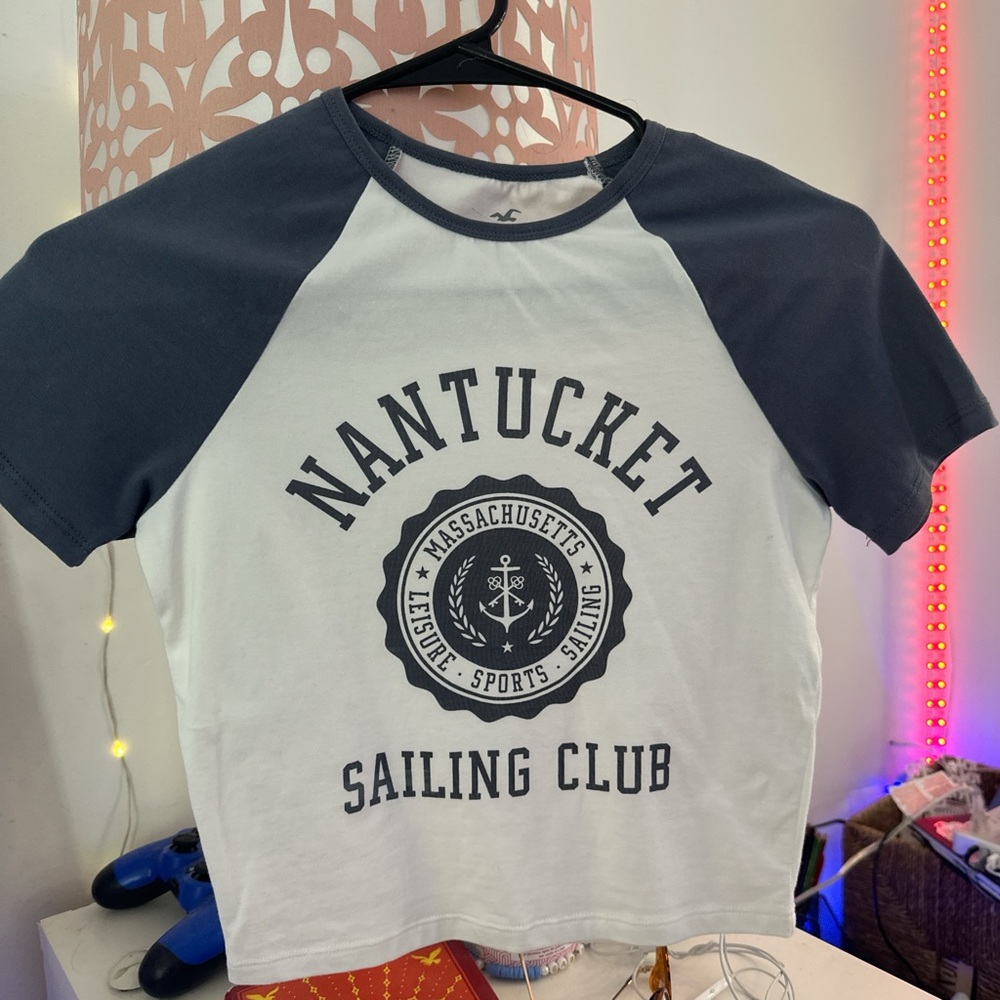 Hollister Size XS blue and white shirt